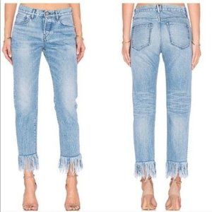 3X1 Light Wash Mid Rise Fringe Cropped Mom Jean 24